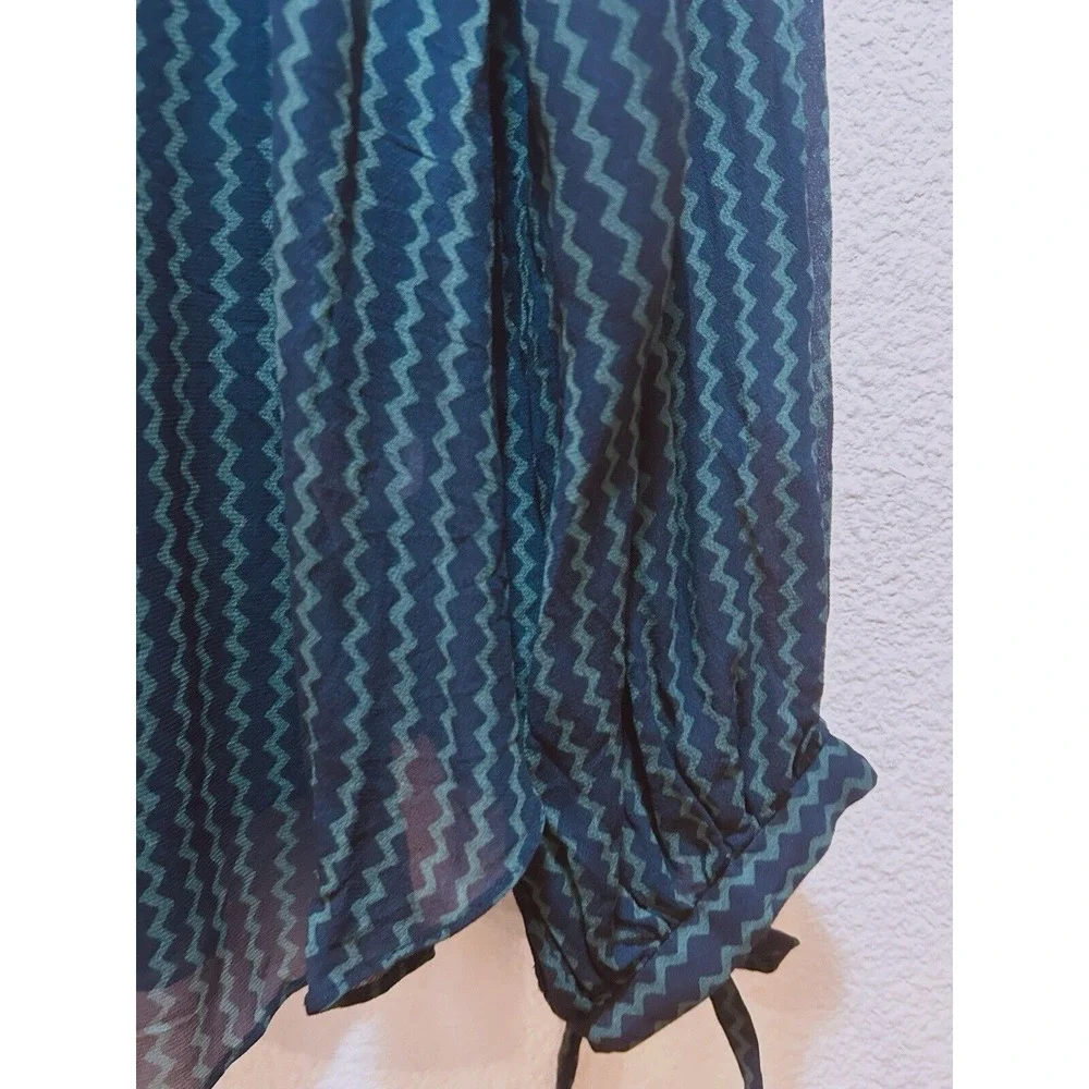 MAEVE Anthropologie Women's XL Viscose Sheer Blouse GREEN &‎ BLUE L/S